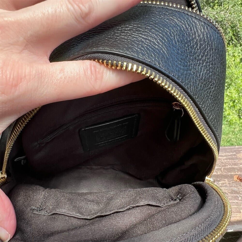 COACH Black Pebble Leather Mini Backpack Shoulder Bag w Gold Hardware AUTHENTIC - Picture 12 of 16
